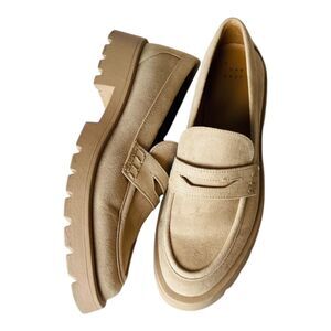 Womens Chunky Loafer Comfort Shoes Slip On Faux Suede Leather Beige US 8